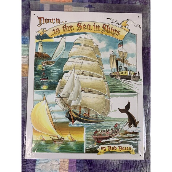 Unbranded Other - Down To The Sea In Ships Nautical Metal 12.5x16 Sign Wall Decor Bar Shop Room